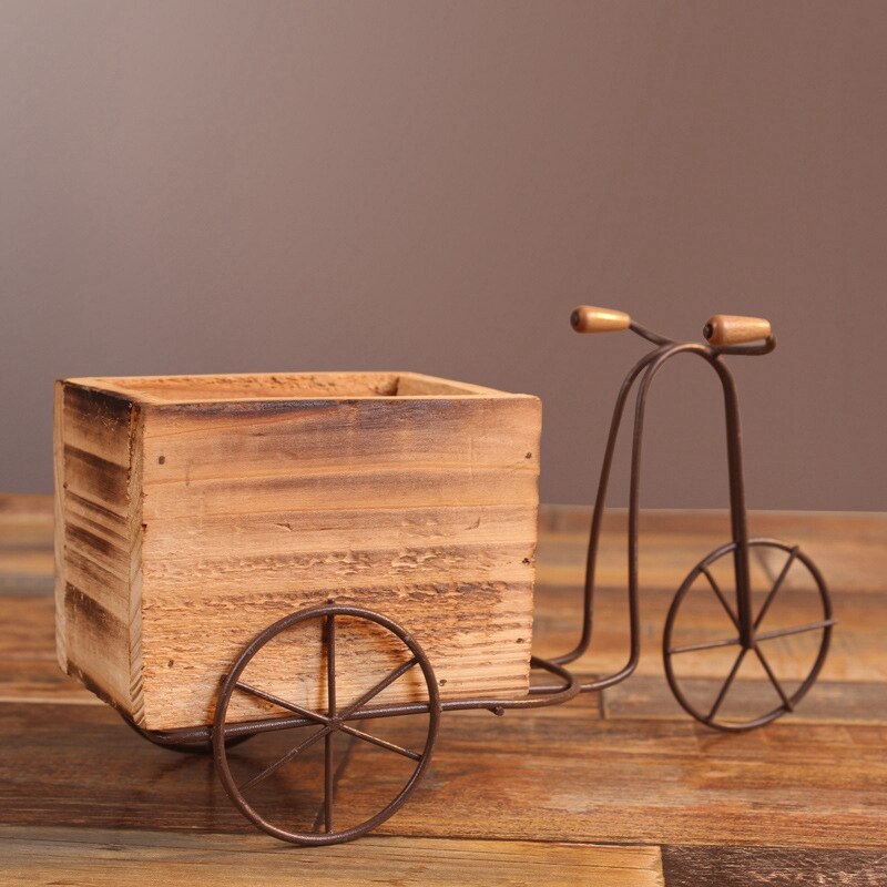 Triciclo de madera modelo maceta de hierro forjado bicicleta flor soporte interior almacenamiento estante hogar jardín escritorio decoración artesanías