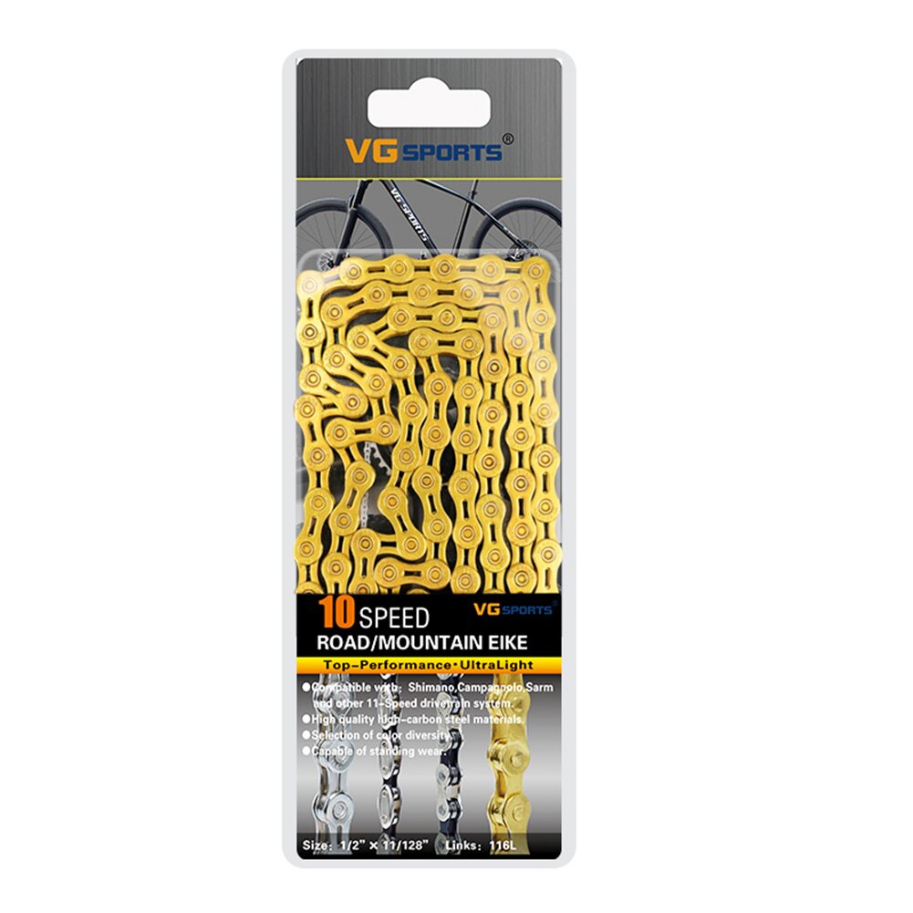 VG Sports Bicycle Chain 8 9 10 11 Speed Bicycle Chain Ultralight Bike Chain 116 Links MTB Road Bike Half Hollow Chain Bike Tools: Gold 10S