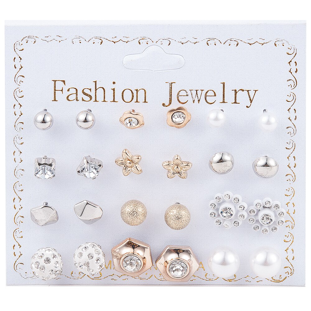 12~36 Pairs Women Girls Resin Plastic Crystal Diamante Flower Stud Earrings Set Random Style Gold Color Jewelry: Pure Gold Color