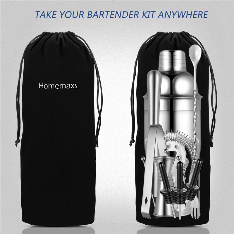 17PCS/set Cocktail Making Tools Stainless Steel Cocktail Shaker Set Strainer Muddler Jigger Spoon Ice Tongs