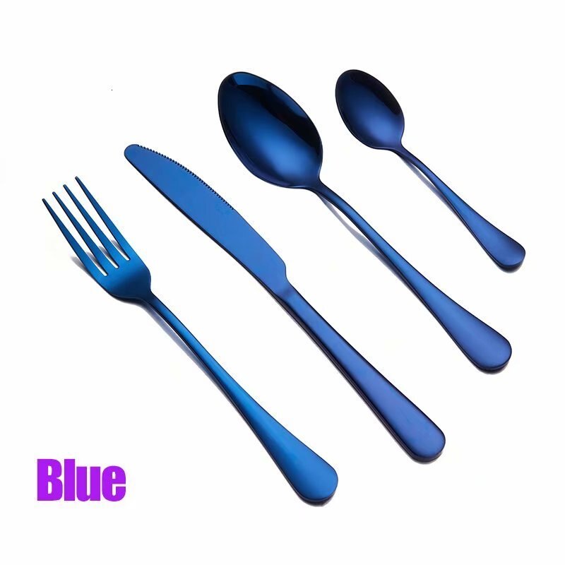 Spklifey Zwarte Bestek Set 16 Pcs Roestvrij Staal Servies Servies Zilverwerk Sets Diner Mes En Vork Diner Set: blue 4 sets