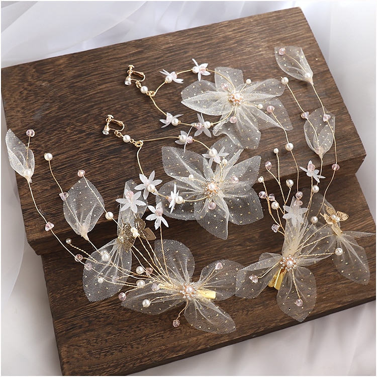 fe søt silke garn hårklips øredobber brud hårspenner til kvinner hårspenner bryllup hår tilbehør