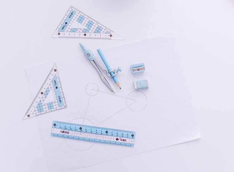Juego de herramientas de dibujo Kawaii para niños, brújula escolar de dibujos animados, suministros de pintura, herramienta gráfica, 8 unids/set