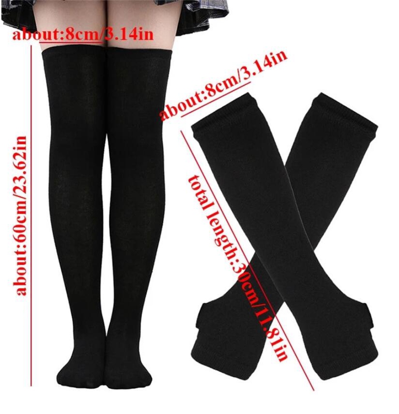 1 Set Women Gothic Punk Over Knee Long Stripe Socks Arm Sleeve Gloves for Girl Thigh High Cotton Socks Sweet Cute Christmas