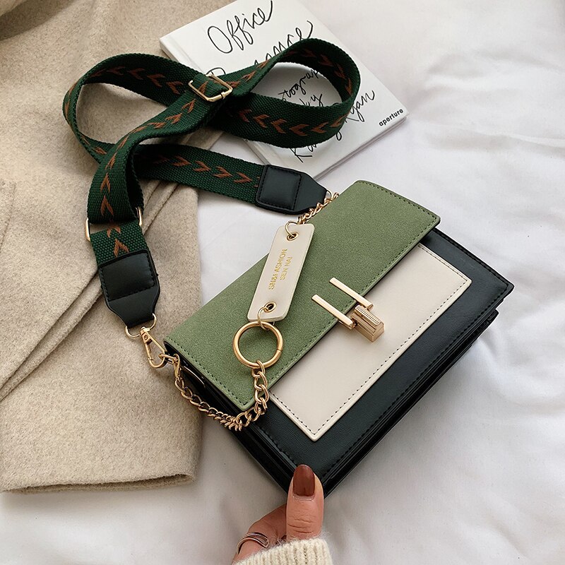 mini handbags women ins ultra fire retro wide shoulder strap messenger bag purse simple style Crossbody Bags: Green