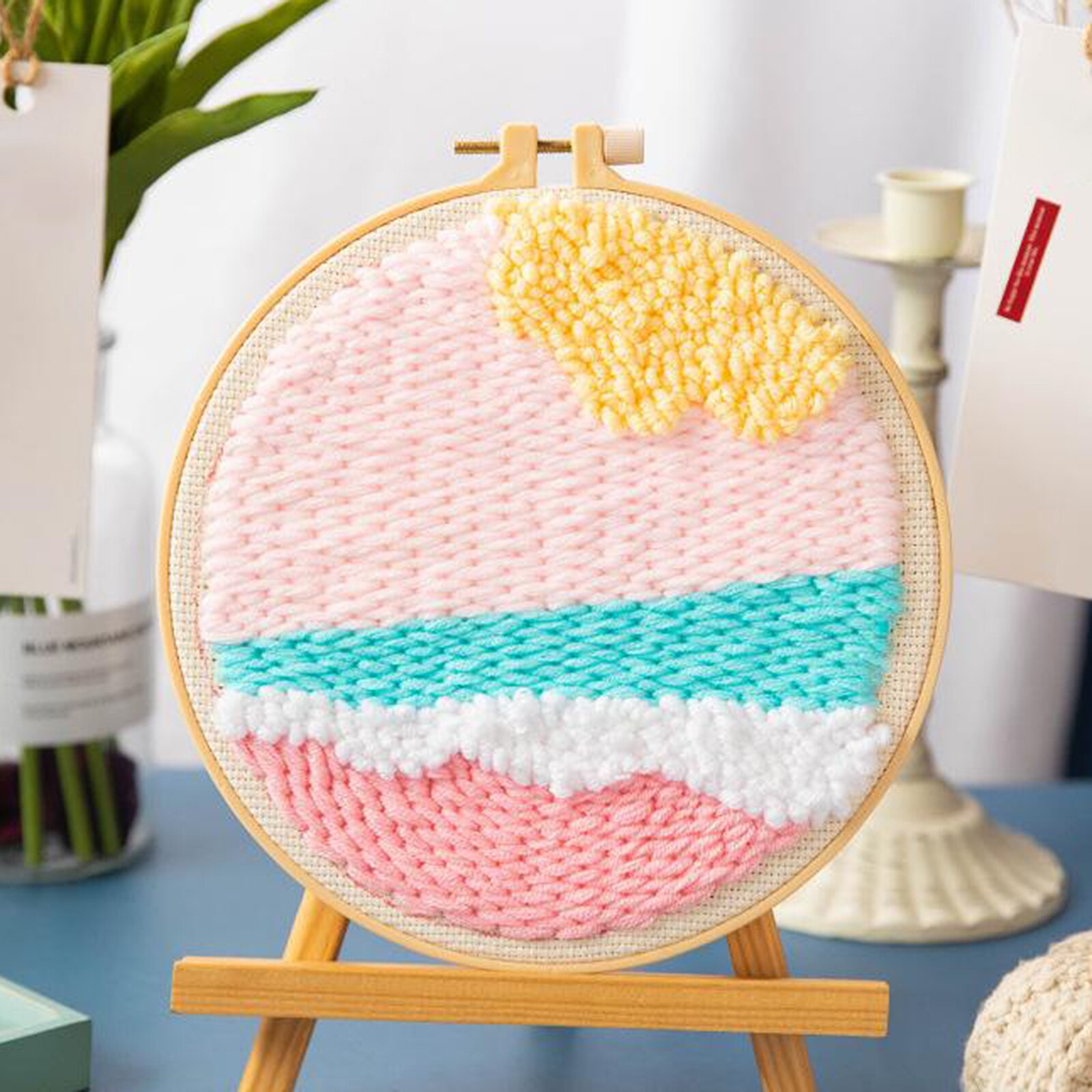 Moon Star Punch Needle Kit Soft Yarn DIY Needlework Embroidery Craft H
