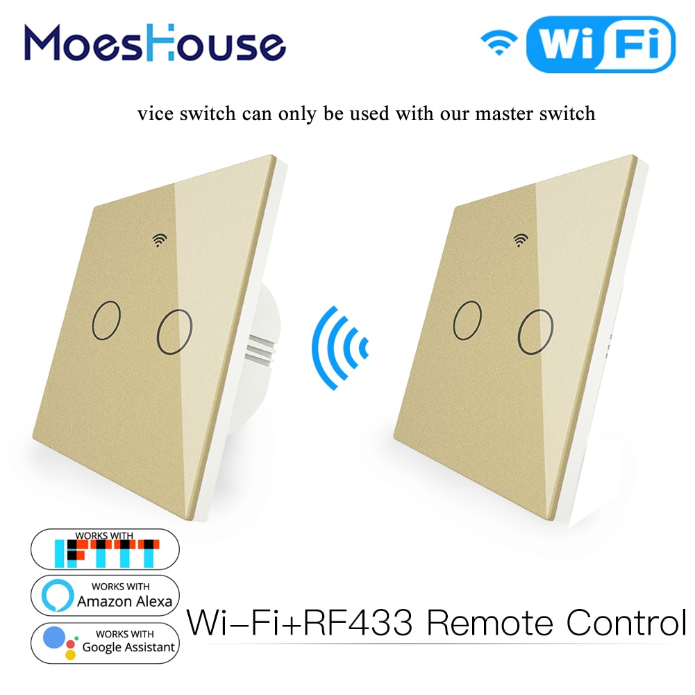 WiFi RF433 Transmitter Wall Panel Smart Glass Panel Touch Switch 1/2/3 Gang Remote Control Switch Works with Alexa, Google Home