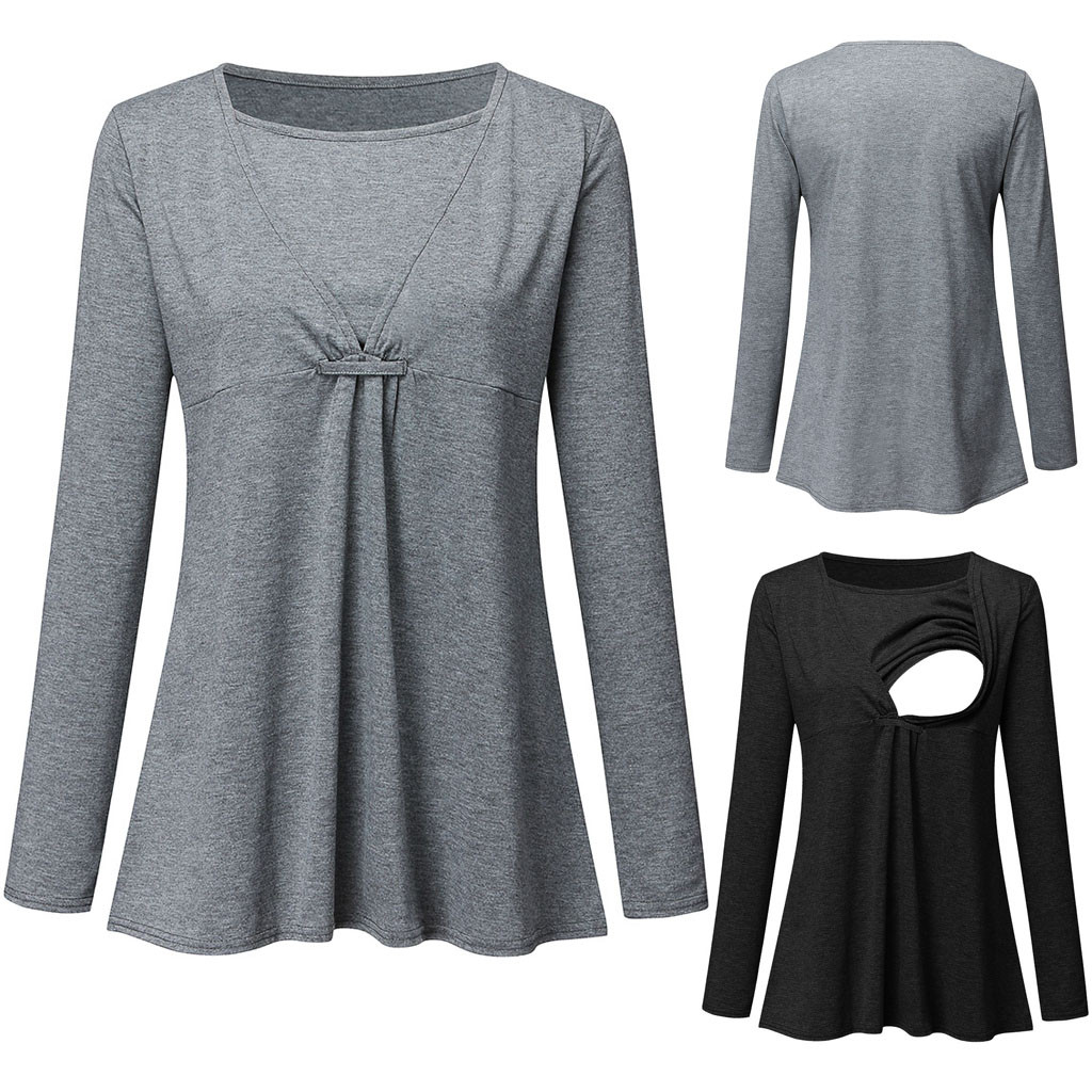 Gravidklær kvinner vinter gravid amming barsel o-hals langermet fast bluse vetement femme #guahao