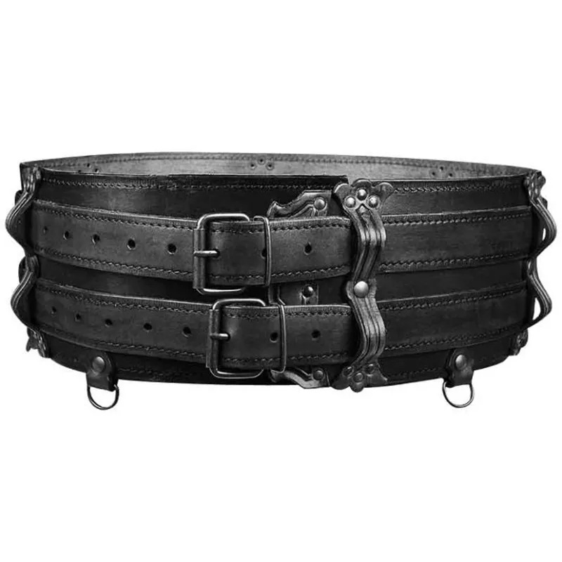 Medievale Steampunk Viking Warrior cintura larga in pelle PU, armatura in vita cavaliere celtico norreno per accessorio Costume Cosplay Larp: Black