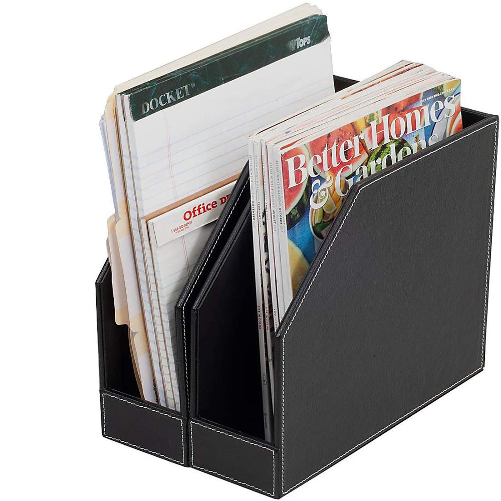 Executive Leather Vertical File Folder Holder Office Product Organizer Store Files Notepad Book Sturdy Cardboard Magazine Holder