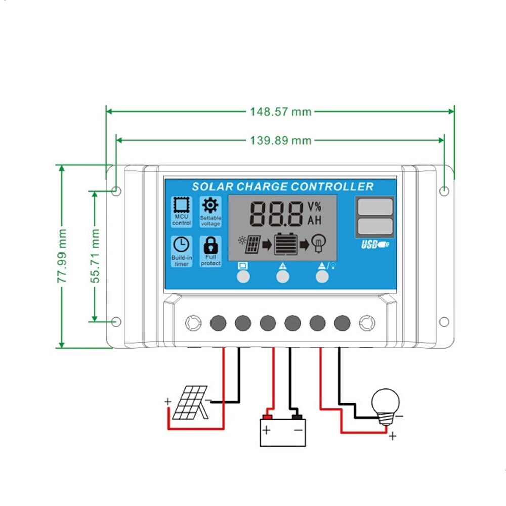 10A/60A/100A Solar Charge Controller Usb Zonnepaneel Batterij Intelligente Regulator Verstelbare Dual Lcd Straat Licht Controller