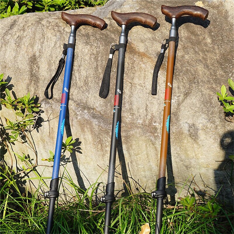 Ultraleichte Kohlenstoff Faser Holz T Griff Ältere Stock gehen Für Stock Wandern nordisch gehen Pole Wandern Krücken Bar 219g
