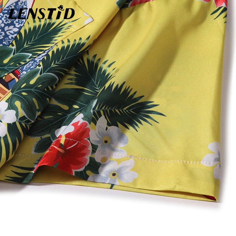 Lenstid mænd hawaiisk skjorte gul hip hop skjorte streetwear harajuku blomster strand skjorte top kortærmet sommer aloha skjorter