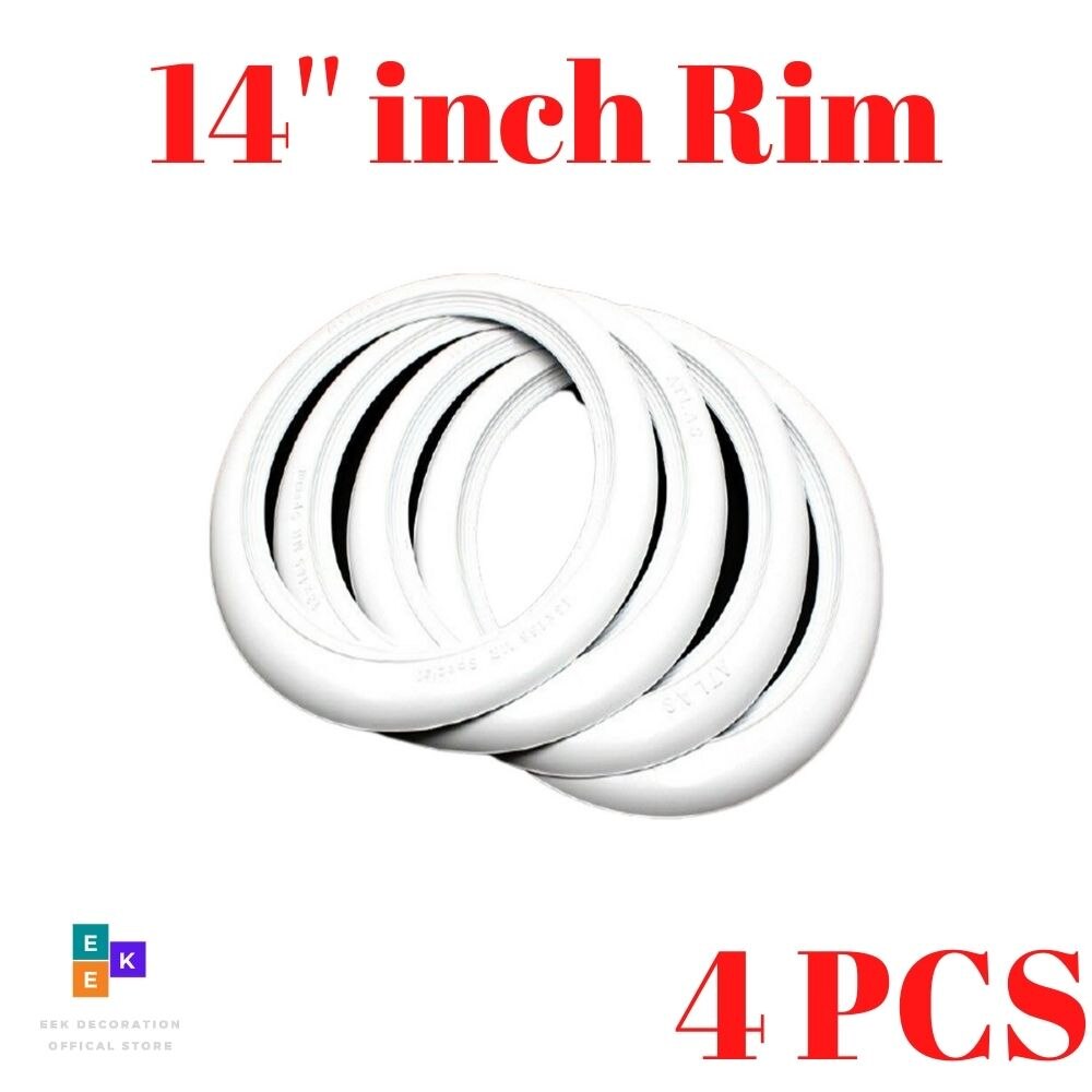ATLAS PORT-A-WALL-Juego de embellecedor de llanta de pared blanca, conjunto lateral de 4 Topper de pared estándar para coche, goma Rin: 14'' Rim