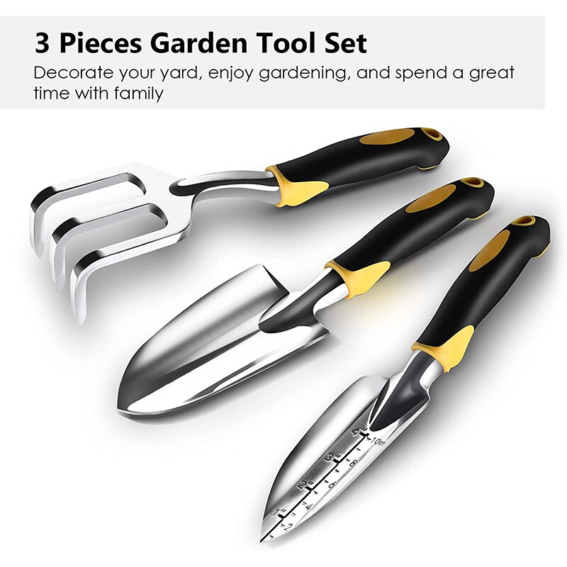 3 Piece Garden Tool Set Durable Aluminum Gardening Kit Includes Trowel Transplanter Cultivator Heavy Duty Garden Tool Kit Garden