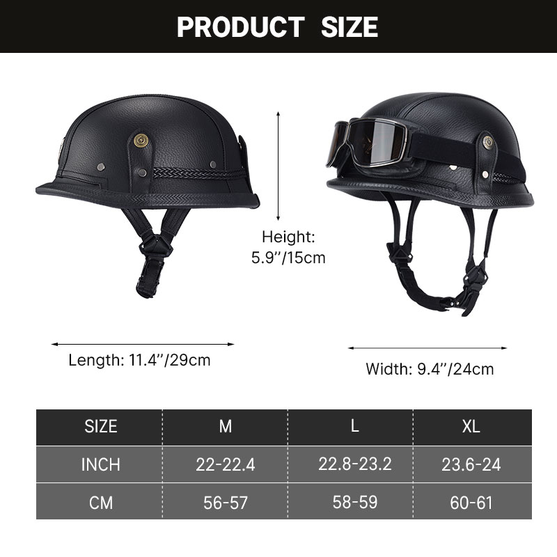 Casque demi-visage en cuir de Style allemand pour moto, prix d'usine, Cap1/2 approuvé par le DOT, casques + lunettes à visage ouvert