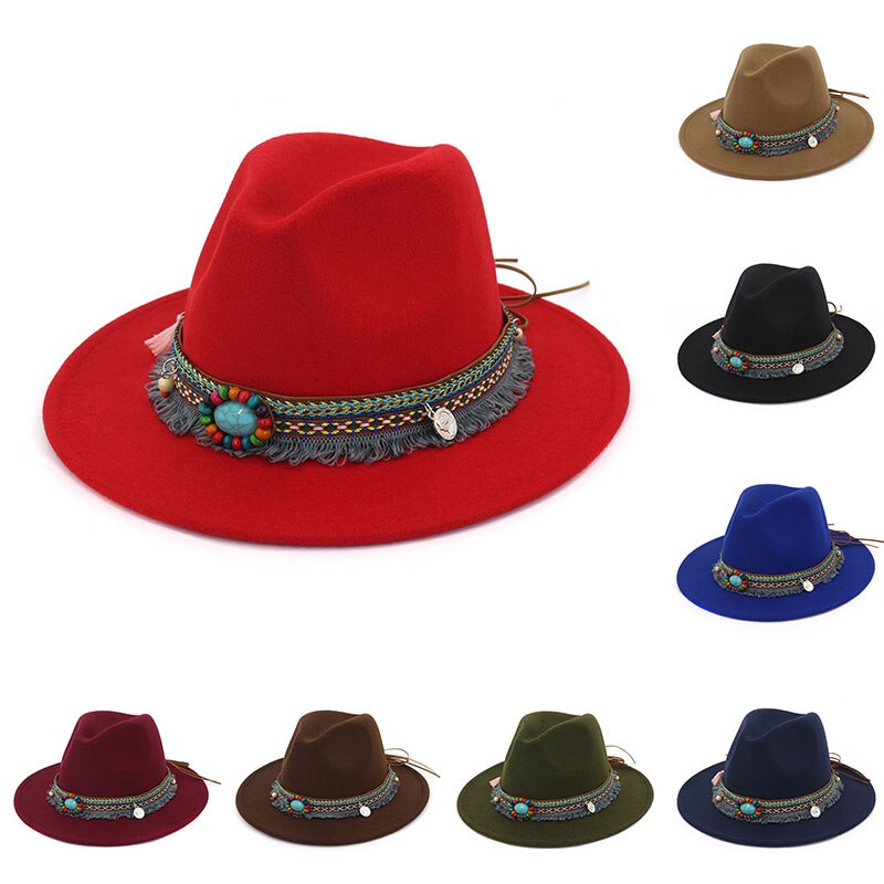 Gorros de Jazz para mujer, estilo bohemio, sombreros de lana para primavera y verano, playa, DOG88