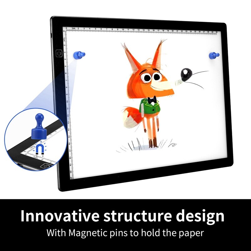 A4 Dimmable LED Drawing Copy Pad with Scale USB Power Light Pad Ultra Thin for Painting Writing Animation, Sketching