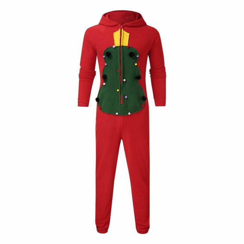 unisexe adulte rouge en peluche fermeture éclair manches longues vêtements de noël père noël à capuche combinaison Pyjamas deux Styles M-3XL