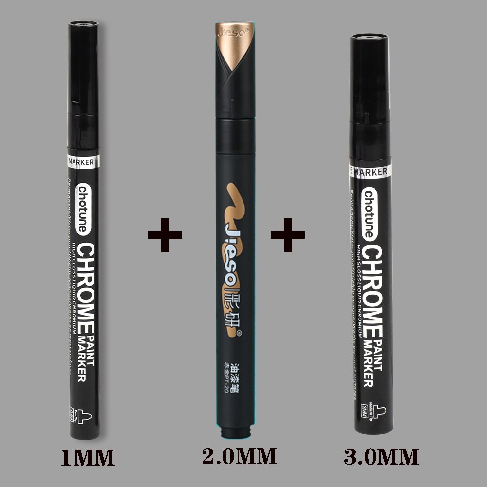 Galvanik Spiegel Silber Farbe Stift Hand-reparatur Chrom-überzogene Metall Wasserdichte Reifen Keramik berühren-hoch Farbe 1mm/2mm Feder: Silber--1-2-3MM