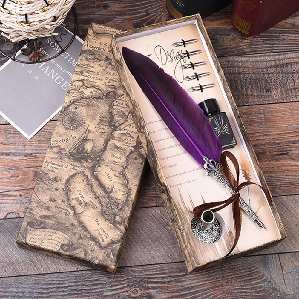 Luxe Vintage Veren Pen Retro Engels Kalligrafie Quill Dip Vulpen Met 5 Penpunten Briefpapier Kantoor Schoolbenodigdheden