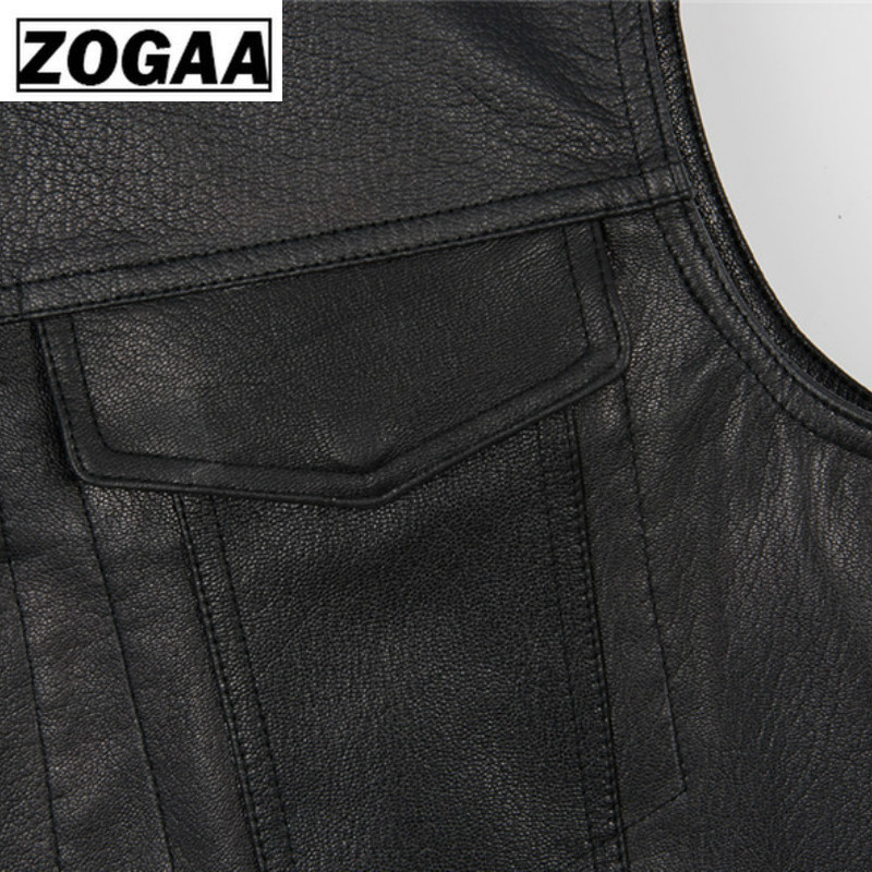 ZOGGA Mannen Vest Zwart Biker Motorfiets Hip Hop Vest Mannelijke Faux Leather Punk Effen Zwarte Lente Mouwloze Lederen Vest