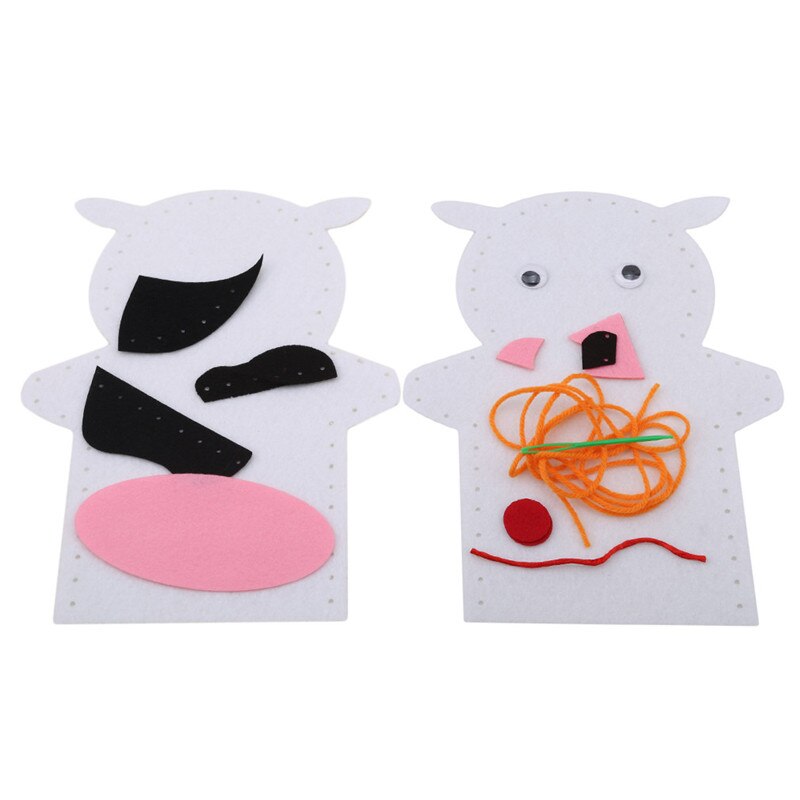 1Pc Diy Handgemaakte Cartoon Dieren Geweven Stof Handschoen Kids Vinger Onderwijs Leren Craft Speelgoed Leuke Gadgets Kinderen Speelgoed: cow