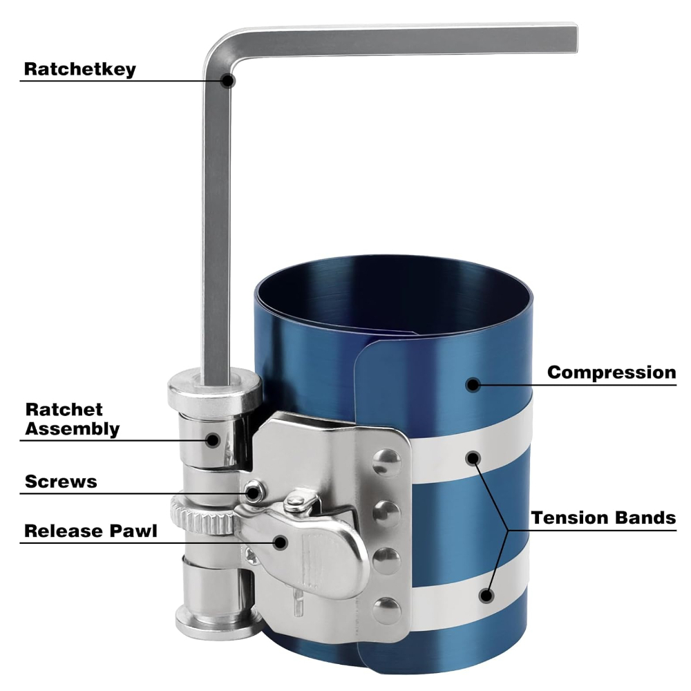 Herramienta de compresor de anillo de pistón de 3 ", herramienta de instalación de anillo de pistón de trinquete ajustable, rango de compresión ajustable, coche de 2 "-6,9"