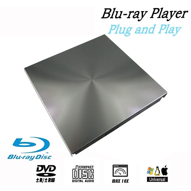 Ekstern 3d blu ray dvd-drev usb 3.0 bd cd dvd-brænderafspiller forfatterlæser til mac os windows 7/8.1/10/ linxus, laptop, pc: Default Title