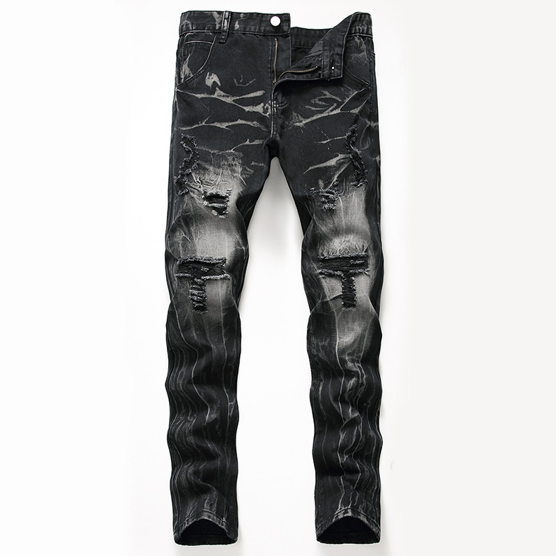 Pantalones vaqueros negros informales para hombre, Jeans ajustados con agujeros rectos para motorista, de , talla grande 42, otoño: 38