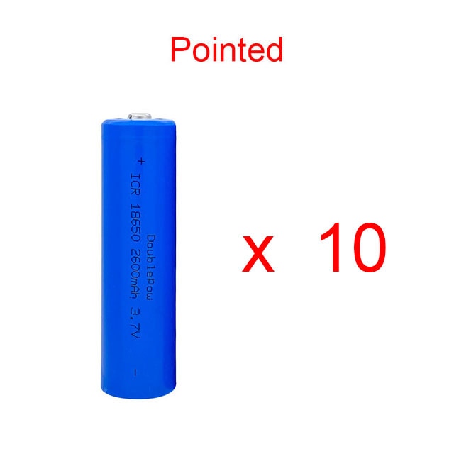 100% original Doublepow 18650 battery 3.7v 2600mah 18650 rechargeable lithium battery for flashlight batteries: 10 PCS Pointed