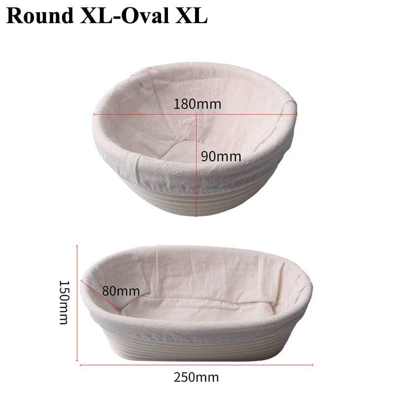 Banneton-herramientas para panadero de pan de campo europeo, cesta redonda de mimbre a prueba de agua, juego de 6 piezas con cepillo delineador, espátula para masa: Round XL-Oval XL
