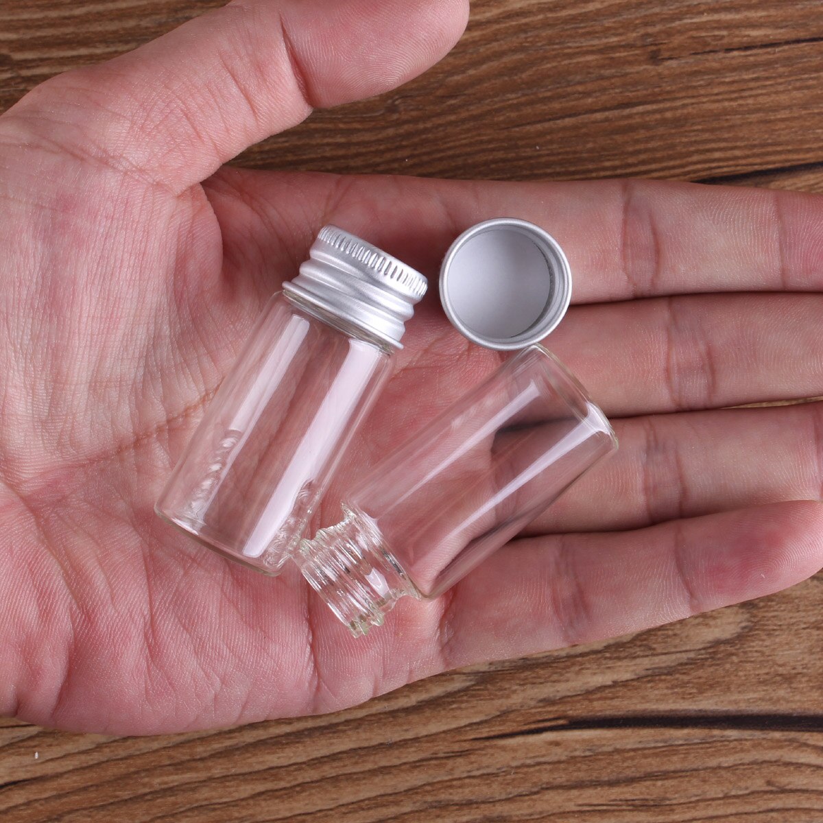 10 stuks 22*50mm 10ml glazen flesjes met aluminium dopjes kleine lege glazen potjes knutselvaatjes kleine glazen potjes