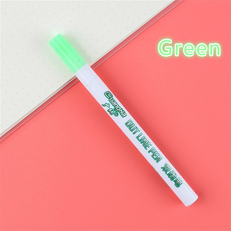 LLD 12Colors Metallic Double Lines Highlighter Out Line Pen Stationery Art Drawing Art Marker Calligraphy Lettering Scrapbooking: C