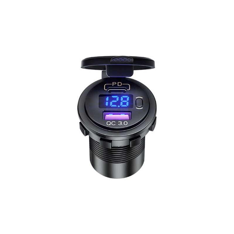 12V 24V Type C Pd QC3.0 Usb Auto Boot Snelle Lader Met Voltmeter Op Uit Schakelaar