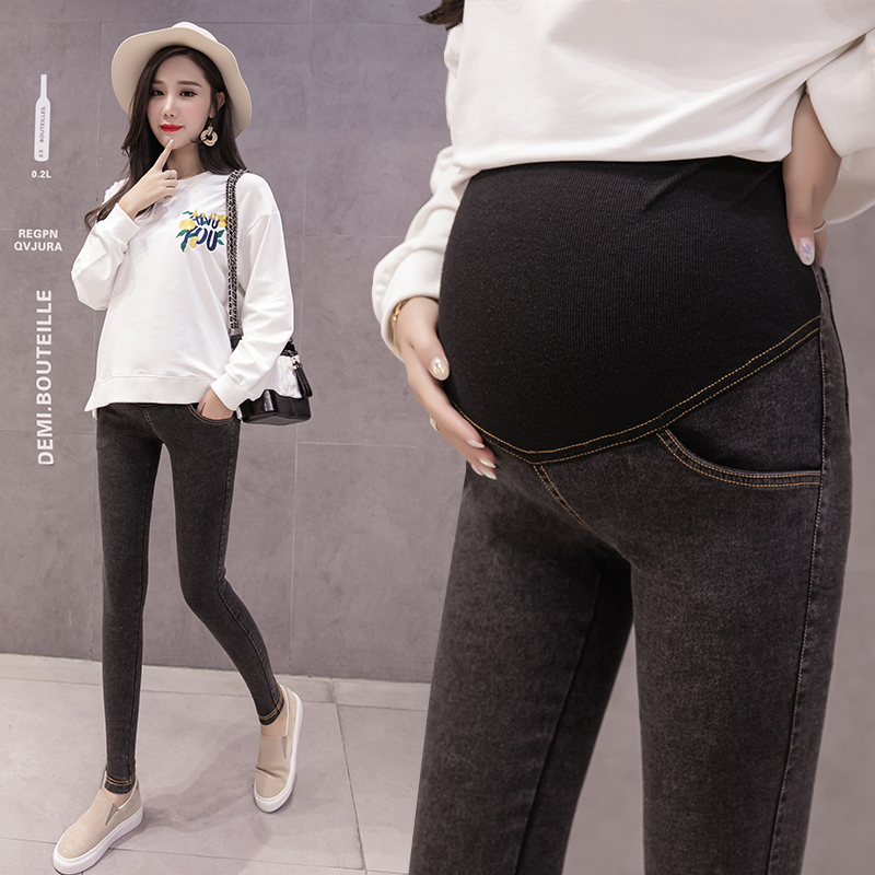 262#  vasket stretch denim barsel skinny jeans justerbar mave blyant bukser tøj til gravide kvinder gravid bukser