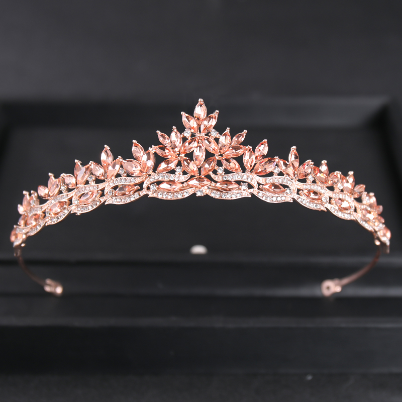 Barokk luksus rhinestone brudekrone tiara sølvbelagt krystall ball diadem kroner pannebånd bryllup hårtilbehør smykker: Rose gull