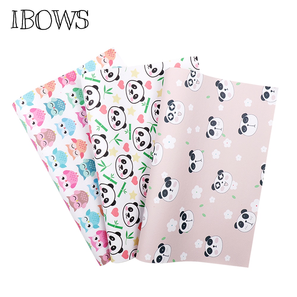 Ibows 22*30cm snytetiska läderlakan konstlädertyg uggla panda tryckt vinyltyg för gör-det-själv-hårbågehantverk rosettmaterial