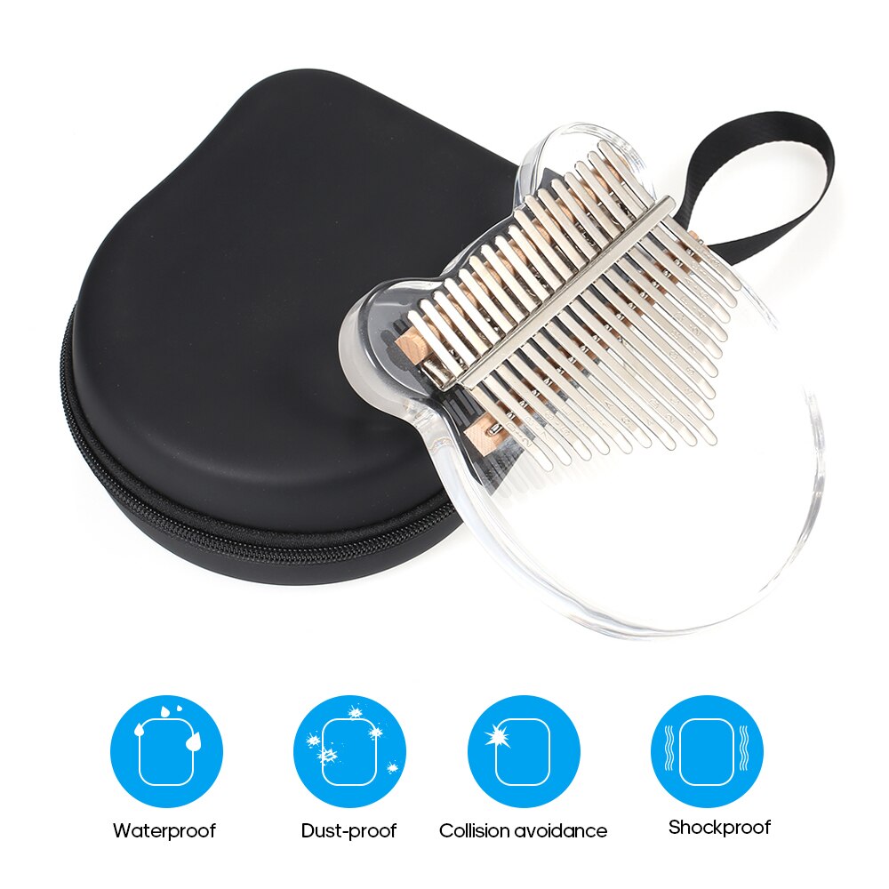 Newest 17 key Kalimba Acrylic Thumb Piano 17 Keys Mbira Transparent Keyboard Instrument with Tuner Hammer + Gig Bag Kimi Calimba