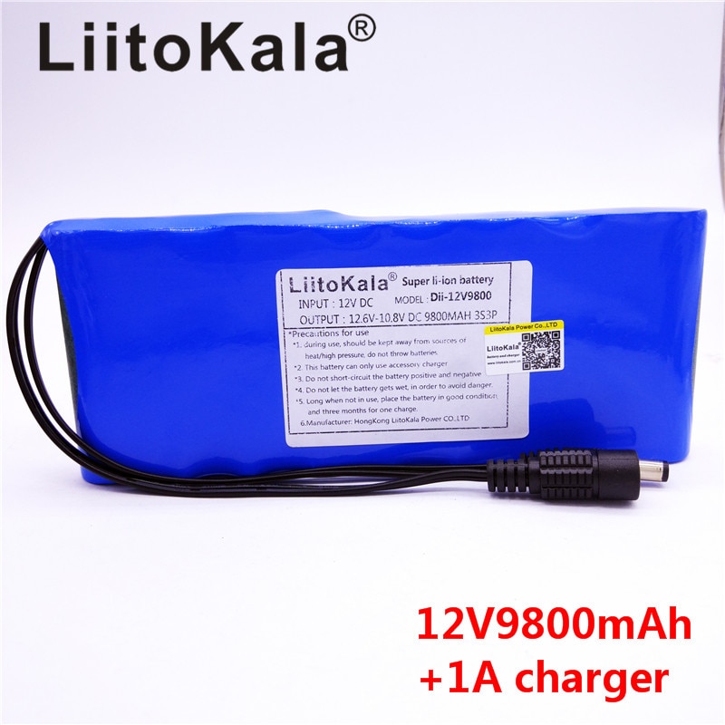 Liitokala 12V 9800mAh battery pack lithium ion camera camera battery and 12.6V 1A charger eu / us plug