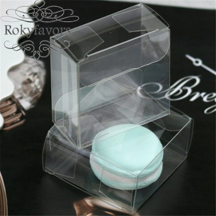 50PCS 5x5x3.5cm Clear Plastic PVC Macaron Box for 1 Macarons Party Supplies Bomboniere Favors Boxes with Protect Film