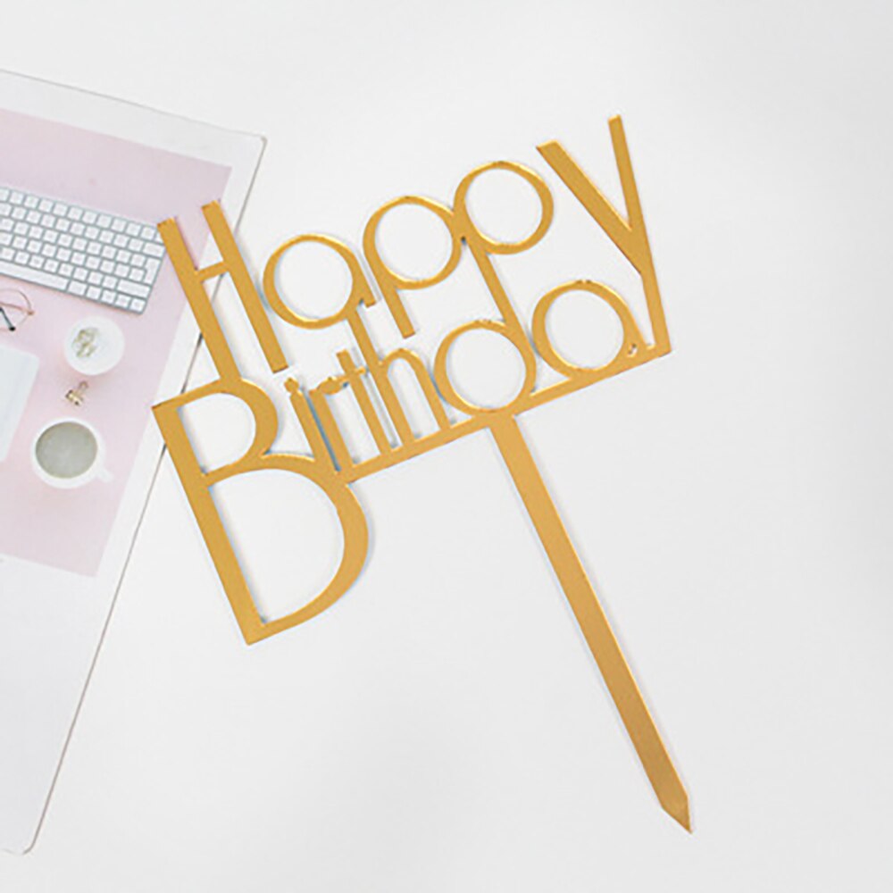 Happy Birthday Cake Topper Acrylic Gold Mirror Cupcake Topper for Kids Birthday Party Cake Baby Shower Decorations: 7