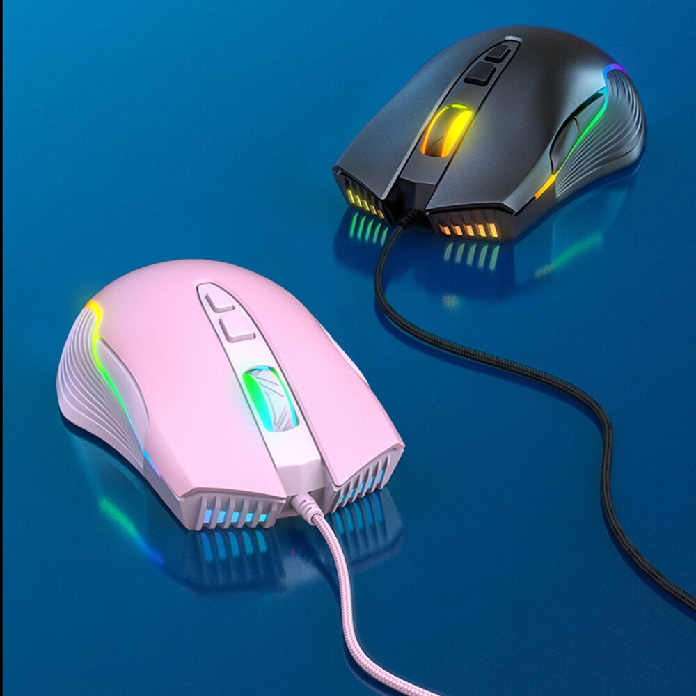 RGB Backlight Gaming Mouse, 6-Speed Adjustable 6400 DPI, USB Wired Pink Girl Game Dedicated Mice,For Laptop Computer Gamer