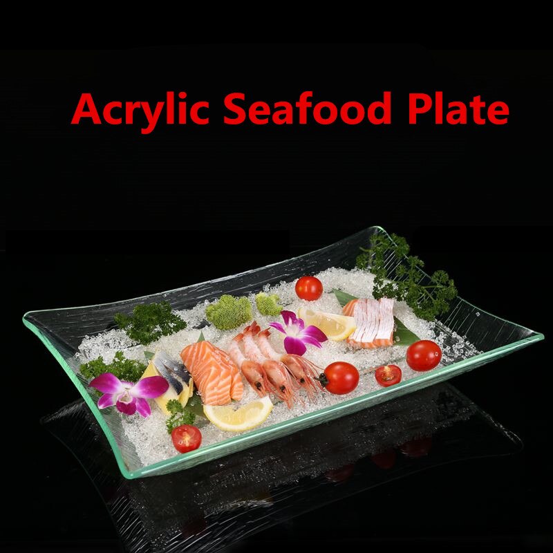 Plato acrílico rectangular transparente sashimi, bandeja de hielo crudo para pescado, plato japonés coreano para sushi, mariscos, buffet, plato para servir mantequilla