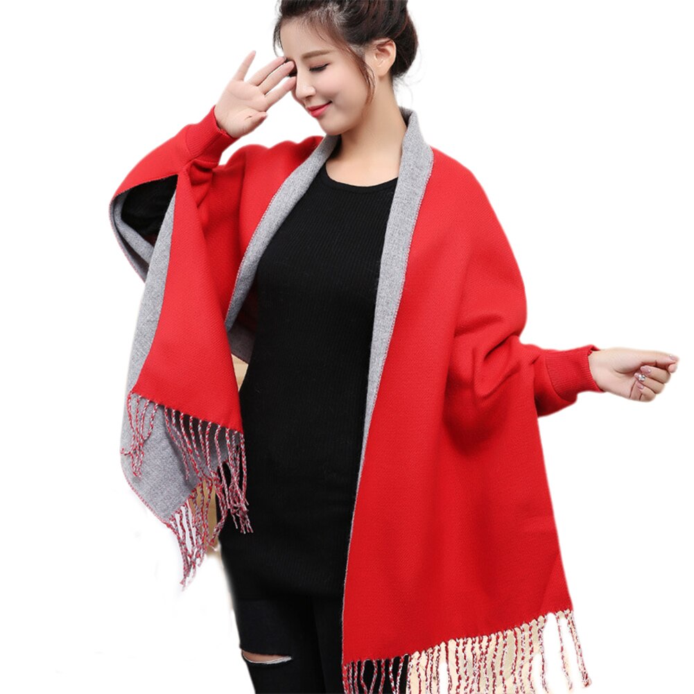 Otoño casual borla de punto Ponchos cachemir Batwing Capes Cardigan abrigo señora Streetwear capa flecos Poncho chal bufanda: Azul