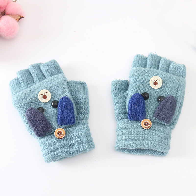 Winter Weihnachten Kinder Warme Handschuhe Grundschule Kaschmir Stricken Wolle Flip Halb Finger Handschuhe Cartoon Fäustlinge Für Jungen Mädchen 6-12Y