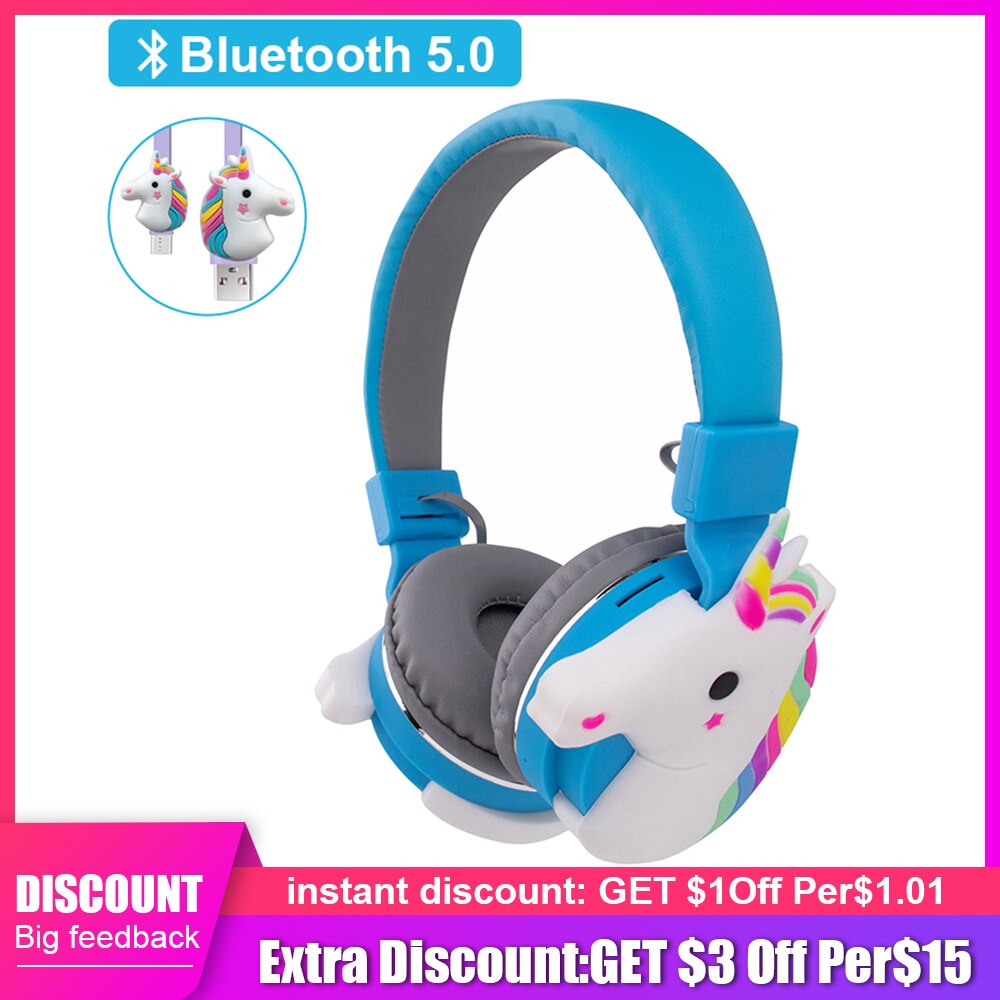 Eenhoorn Draadloze Hoofdtelefoon Set Bluetooth 5.0 Oortelefoon, Eenhoorn Datakabel, Met Microfoon, Kinderen Kerstcadeau