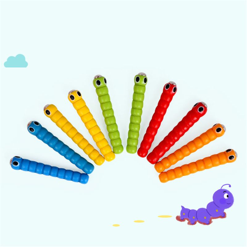 1 Wand + 5 Worms For Catch Worm Game Strawberry Grasping Baby Wooden Toys L41D