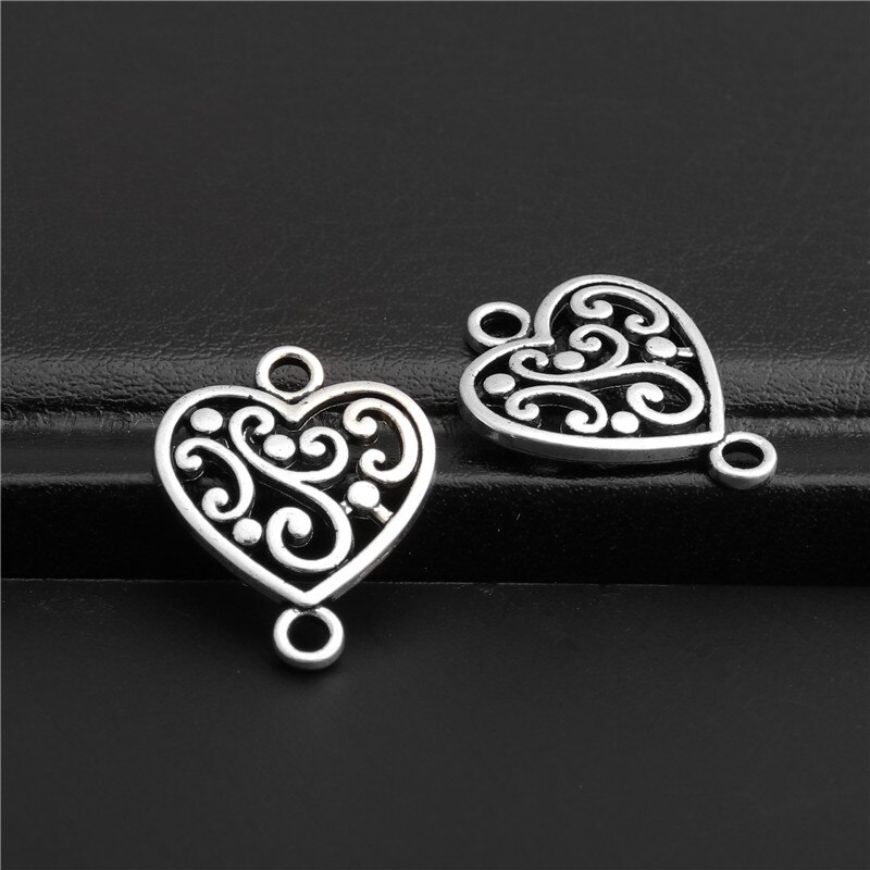 Abalorios en forma de corazón de aleación de Zinc con conector de flor, accesorios de joyería Diy, , 40 Uds., A2744