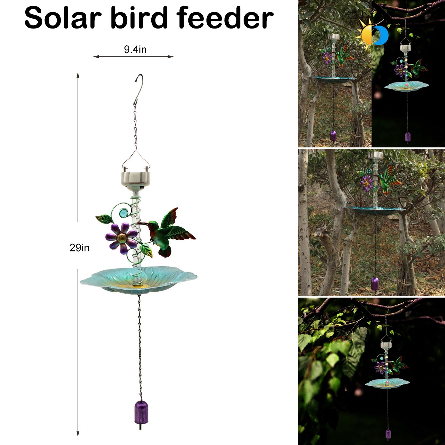 Zonne-energie Vogels Bad Opknoping Mooie Solar Vogels Feeder Wilde Vogels Feeder Voor Yard Tuin Buiten BV789
